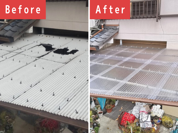 京都市右京区にて雪害によるポリカ波板修理工事